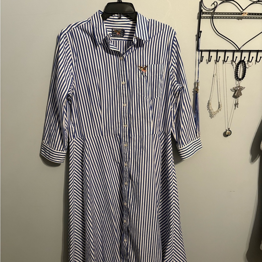 American Living Navy and White Striped Shirt